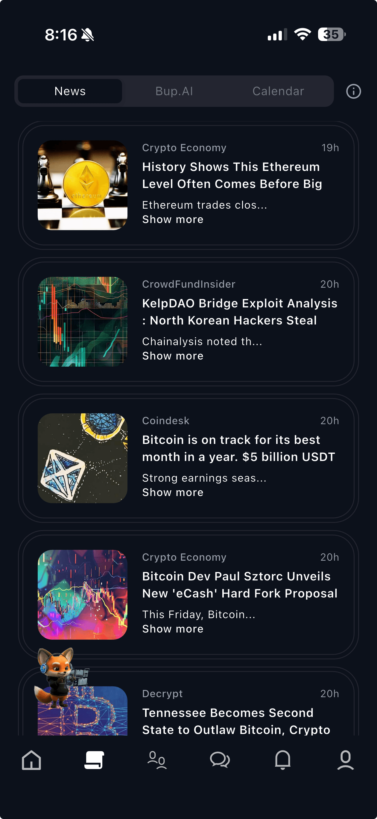 BottomUP iOS — sentiment-tagged crypto news feed